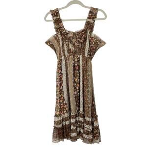 Flowing Peasant Dress Floral Print 1970s Style S